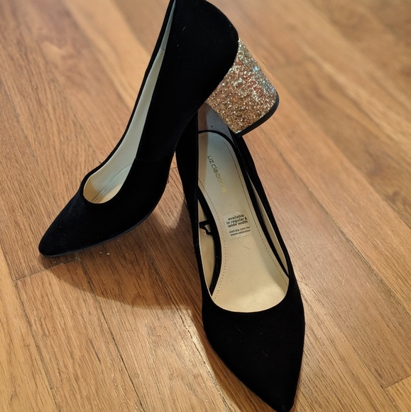 Liz Claiborne Shoes - Pointed Black Velvet Gold Glitter Heel